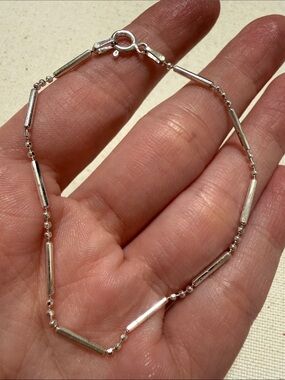 Light Weight Sterling Silver 925 Italy Tube & Bead Bracelet 7’ inch